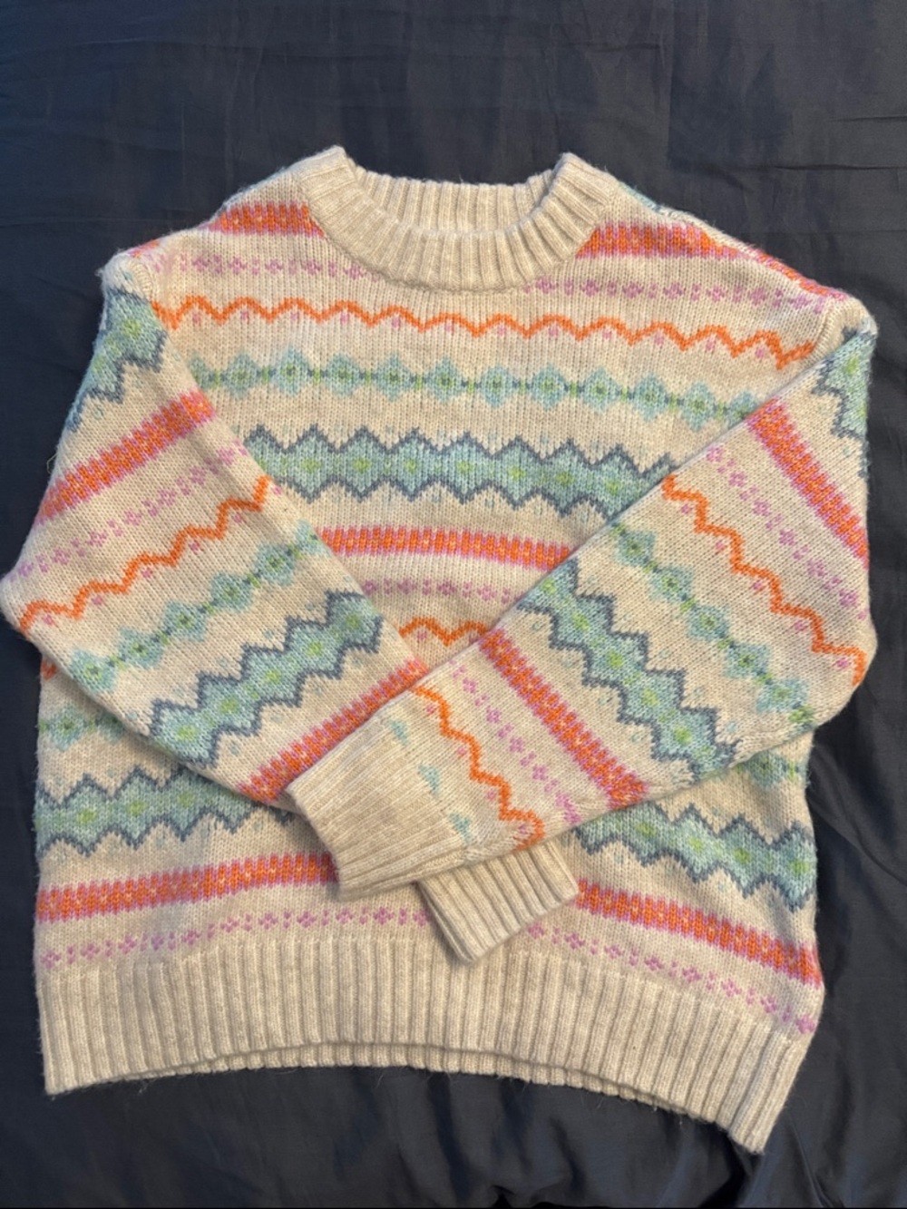 Cozy Cream Fair Isle Crewneck Sweater - Multicolor Pattern